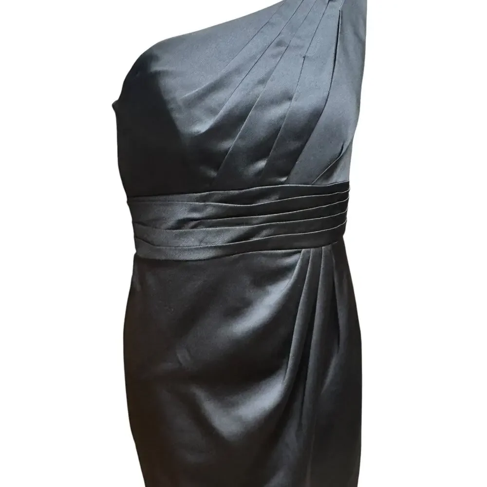 David's Bridal One Shoulder Satin Dress Pleated Bodice F44358 Black 8